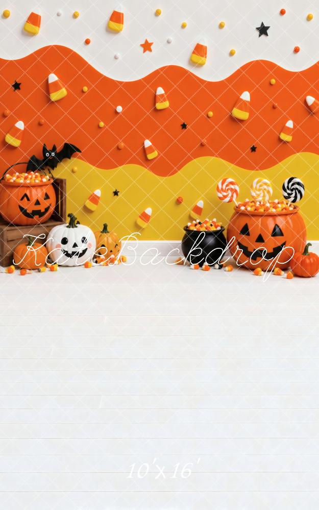 Kate Sweep Halloween Candy Corn Pumpkin Jack O Lantern Printed Backdrop Designed by Vertigo Productions