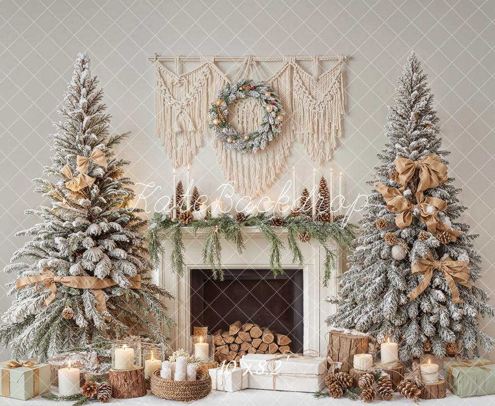 Kate Christmas Trees Fireplace Boho Macrame Wreath Candles Backdrop Designed by Emetselch