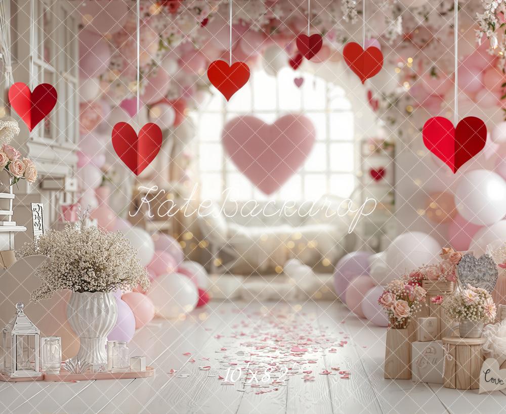 Kate Valentine's Day Hearts Pink Balloons Flowers Arch Backdrop Designed by Emetselch