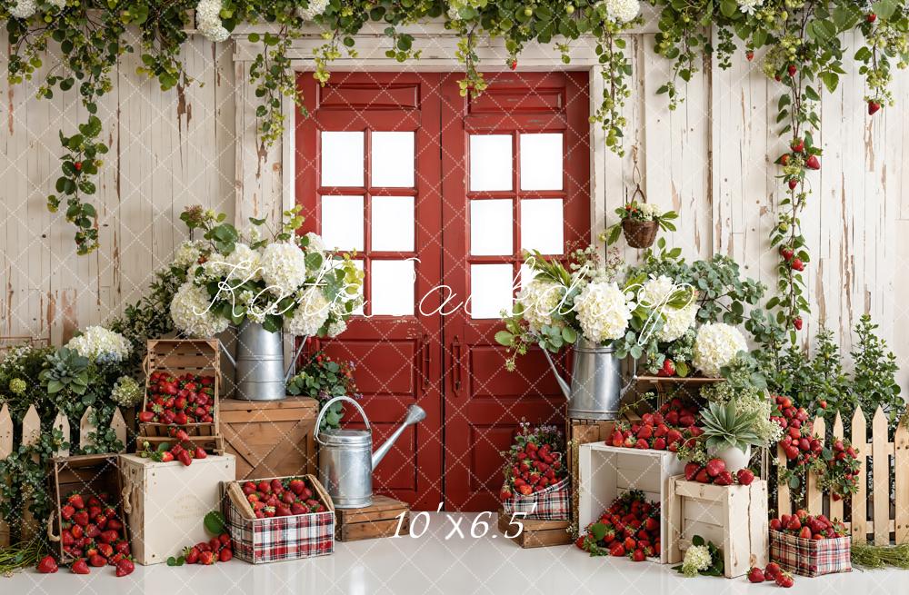Kate Rustic Red Door White Hydrangeas Strawberries Crates Backdrop Designed by Emetselch