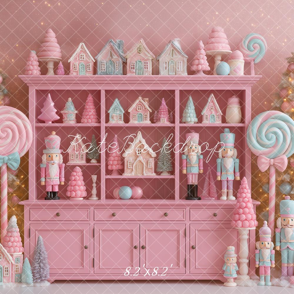 Kate Christmas Tree Cabinet Pink Nutcracker Lollipop Hutch Backdrop Designed by Ashley Paul