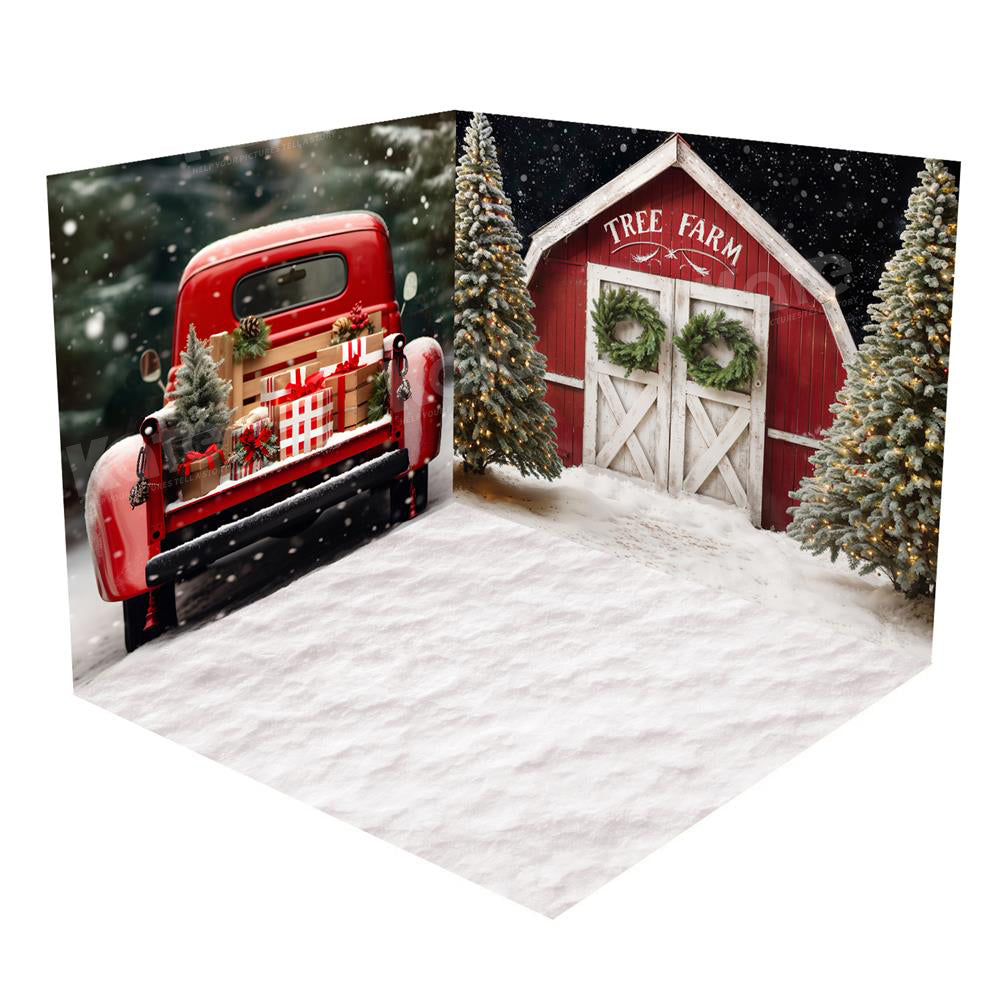 Kate Christmas Red Car Winter Tree Farm Snow Room Set(8ftx8ft&10ftx8ft&8ftx10ft)