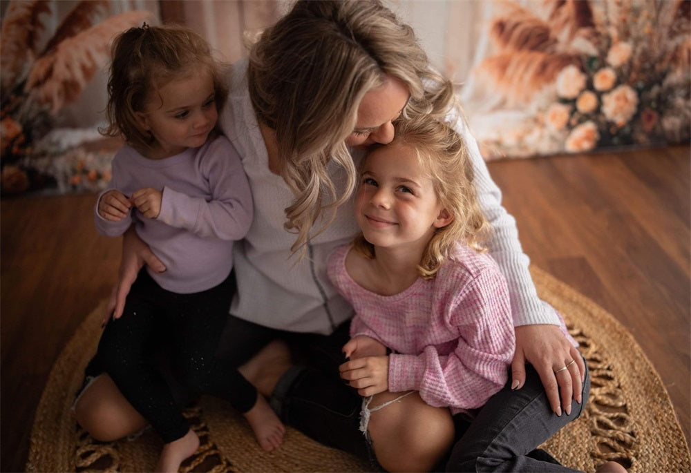 Kate Boho Abstract Art Flower Reed Light Grey Wall Backdrop Designed by Emetselch