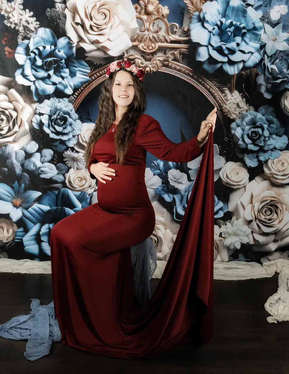 Kate Long Sleeve Satin Custom Maternity Photoshoot Gowns