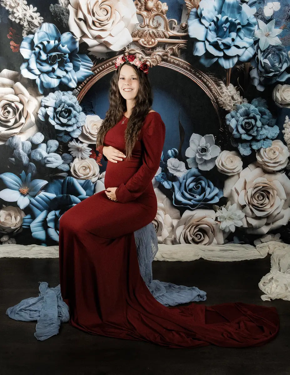 Kate Long Sleeve Satin Custom Maternity Photoshoot Gowns