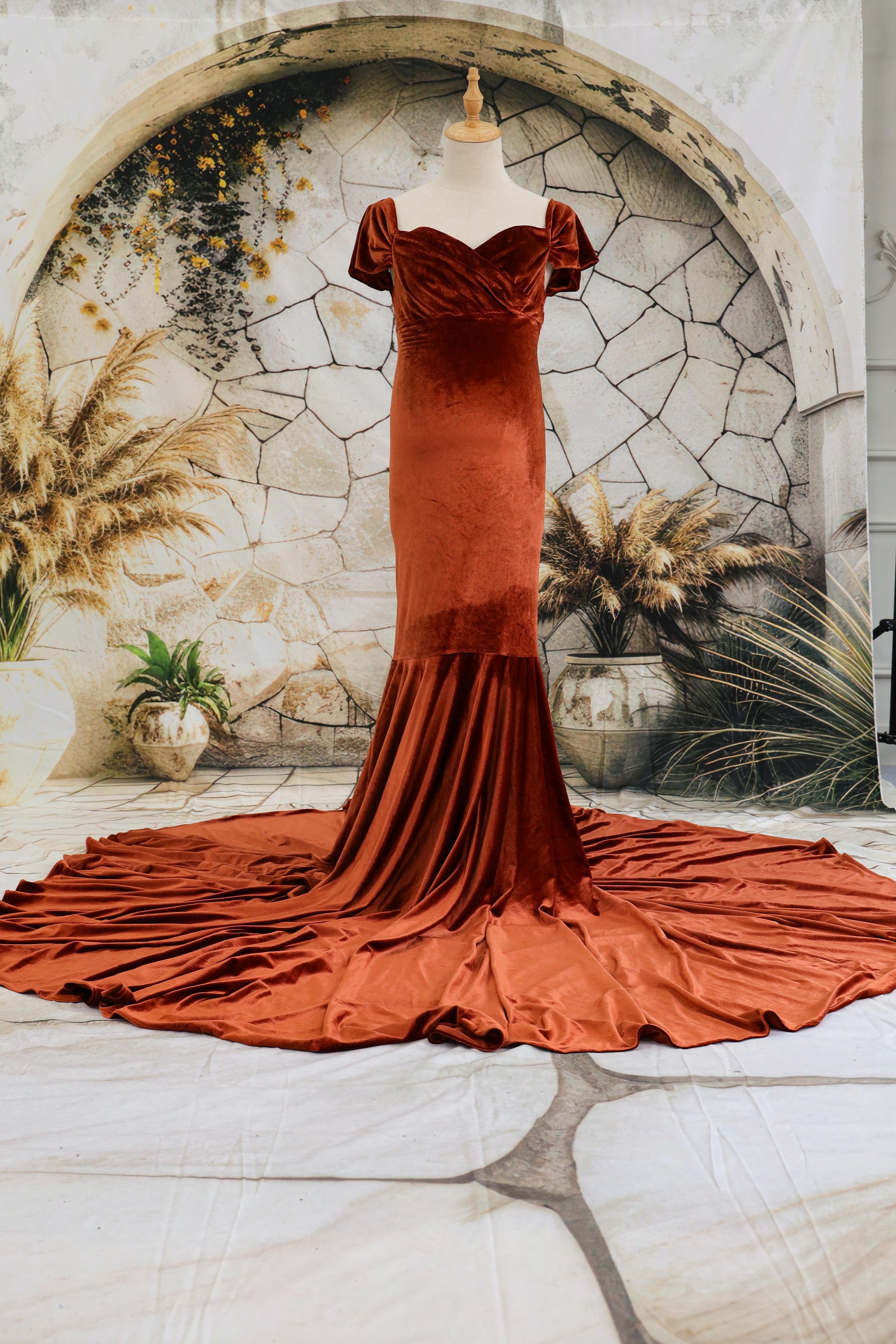 Kate Velvet V-neck Tailed Custom Maternity Photoshoot Gowns