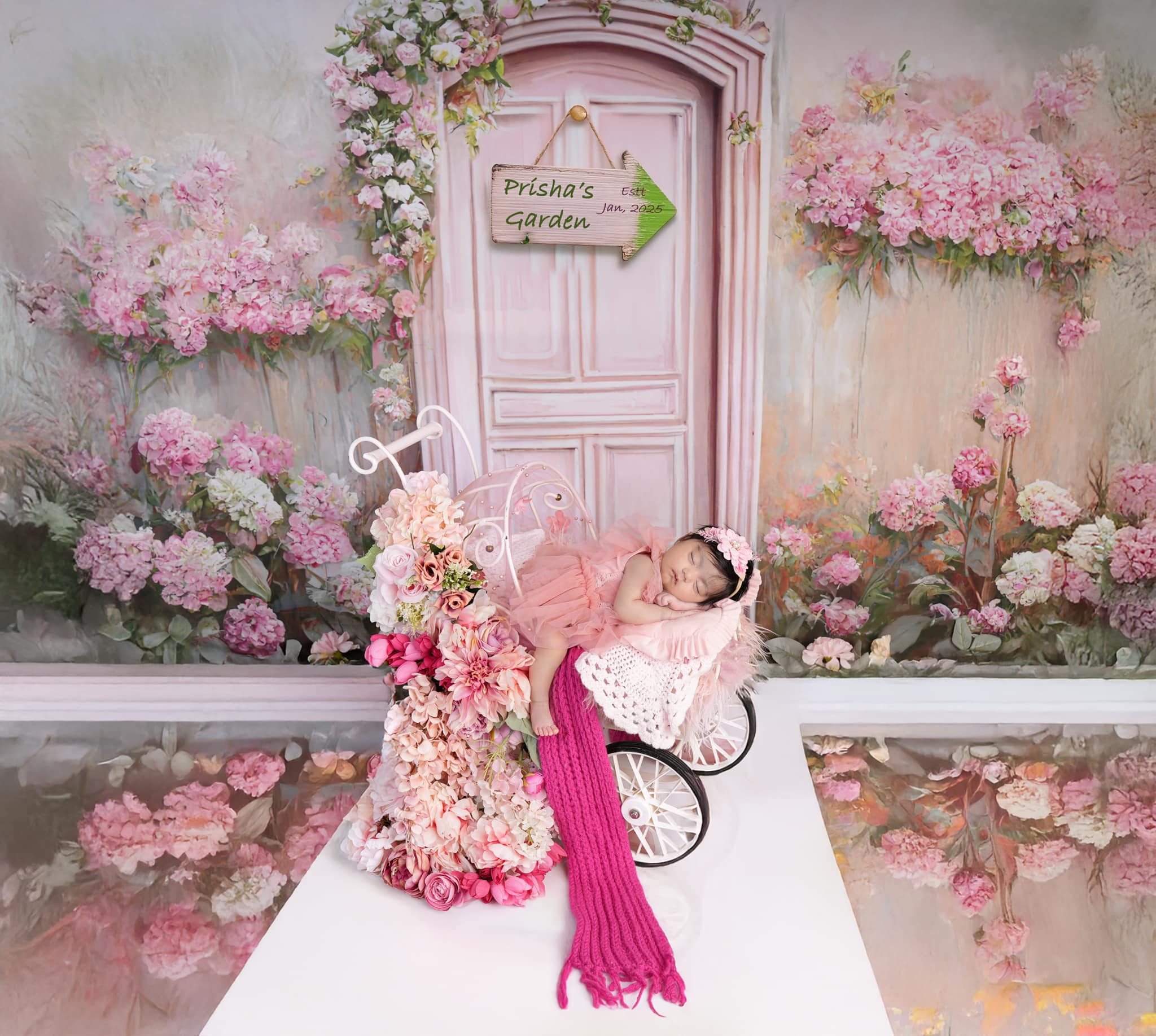 Kate Spring Soft Pink Floral Door Backdrop Designed by Chain Photography