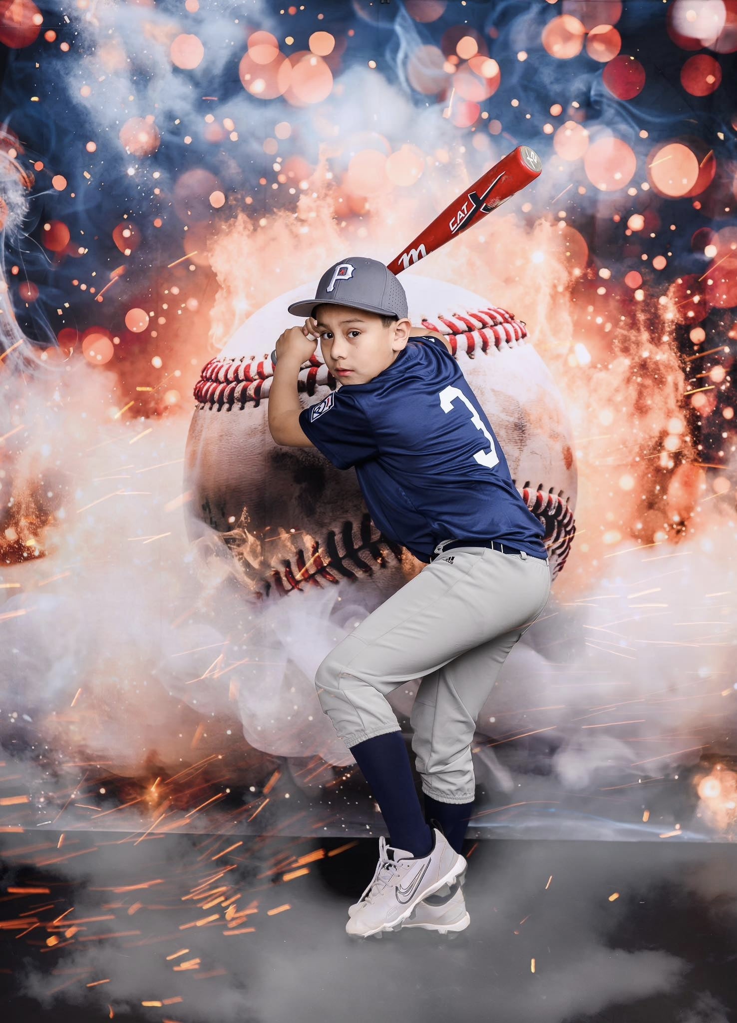 Kate Bokeh Sport Hot Fire White Smoke Burning Baseball Backdrop Designed by GQ