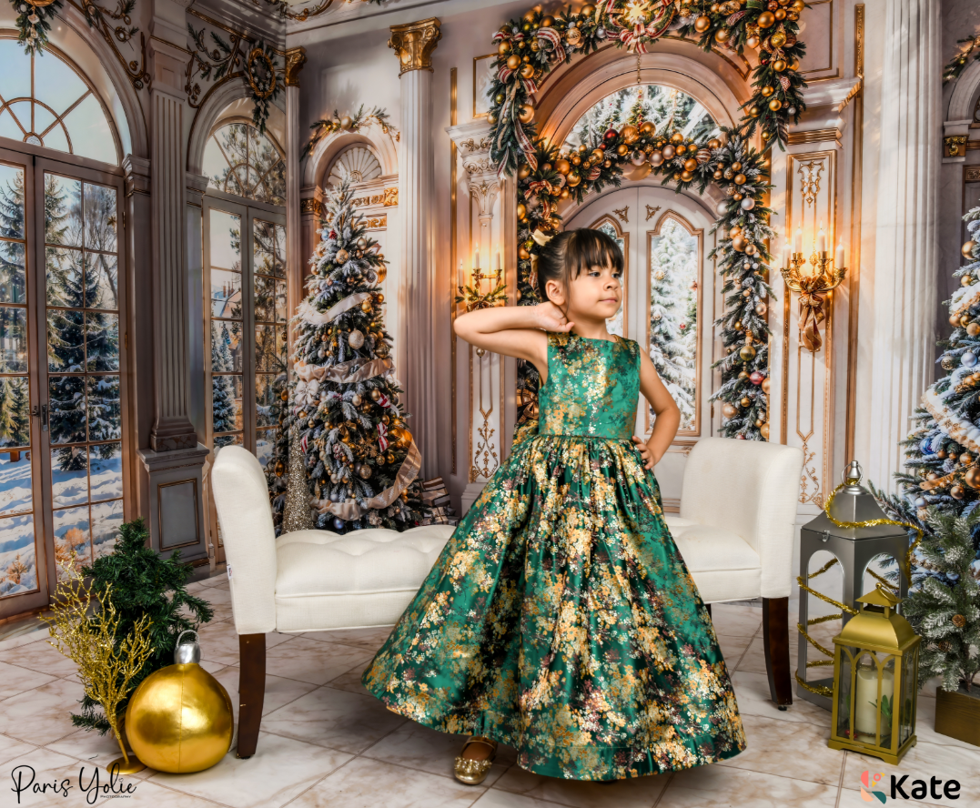 Couture Velvet Roze Sequin Strik Schouder Meisjesjurk voor Fotografie