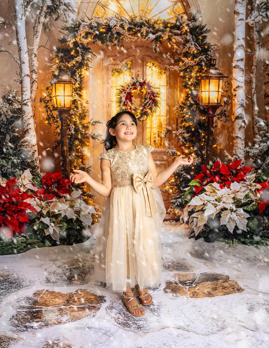 Fondo Navideño de Poinsetias y Bosque Nevado diseñado por Emetselch