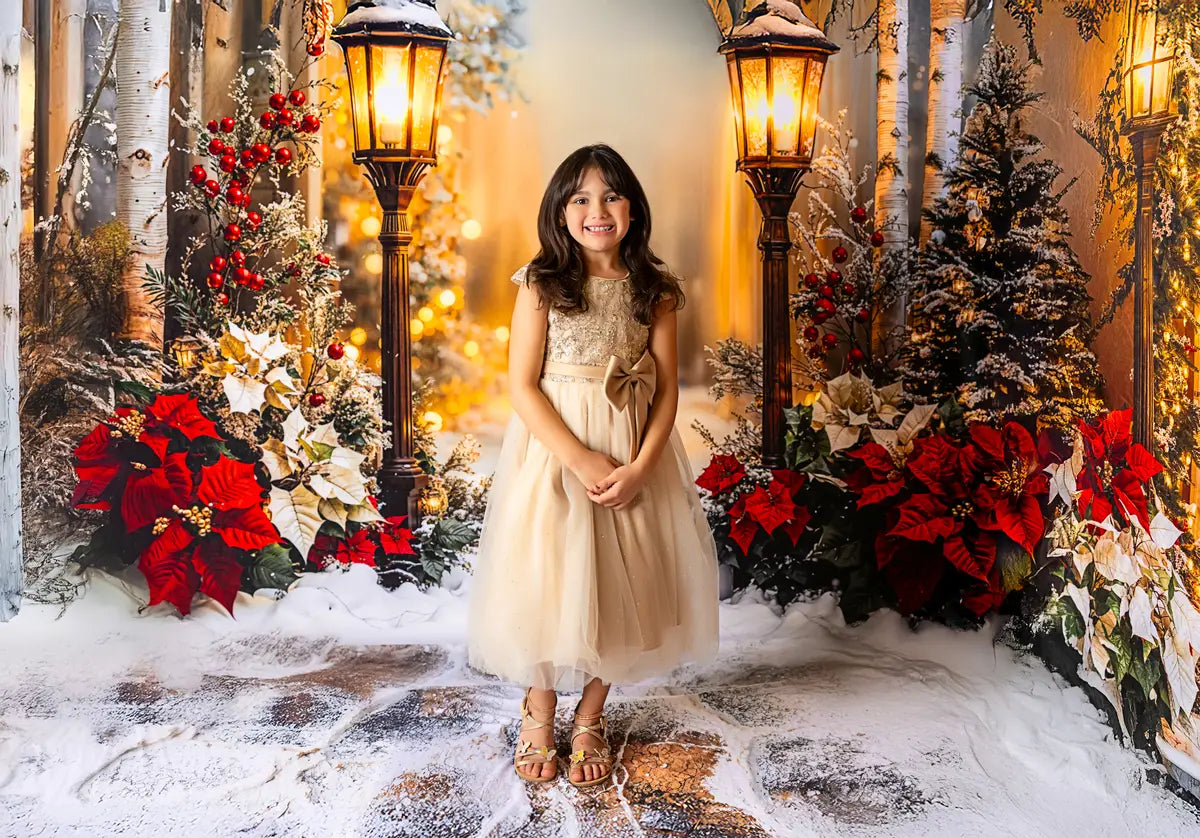 Fondo Navideño de Poinsetias y Bosque Nevado diseñado por Emetselch