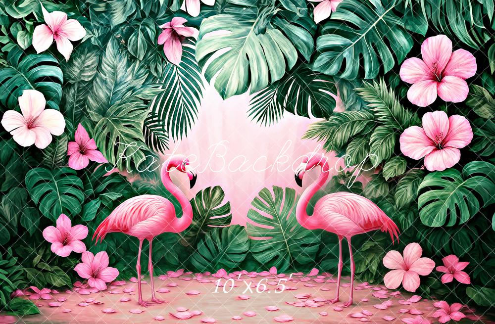 Kate Flamingo Tropical Floral Backdrop Designed by Ashley Paul