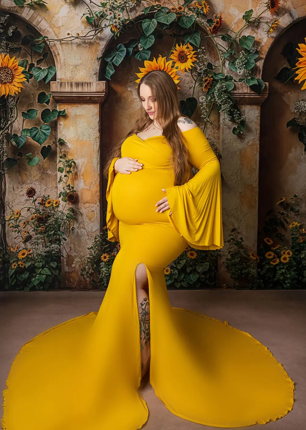 Kate Fall Sunflower Arch Vintage Wall Printed Backdrop Designed by Emetselch