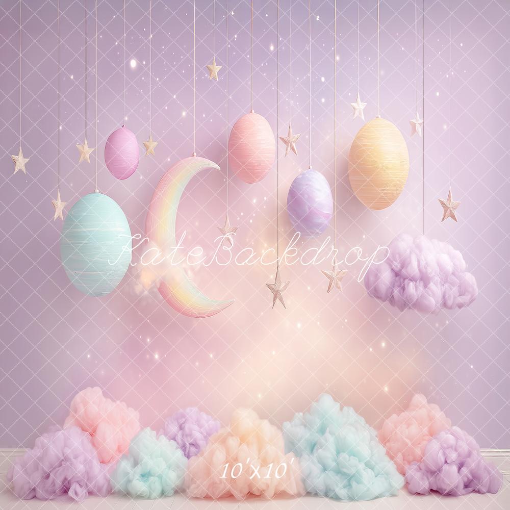 Kate Cake Smash Pastel Planets Moon Stars Clouds Printed Backdrop Designed by Angela Miller