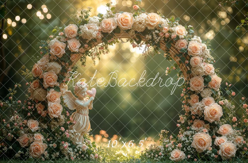 Kate Spring Flower Arch Peach Roses Angel Printed Backdrop Designed by Emetselch