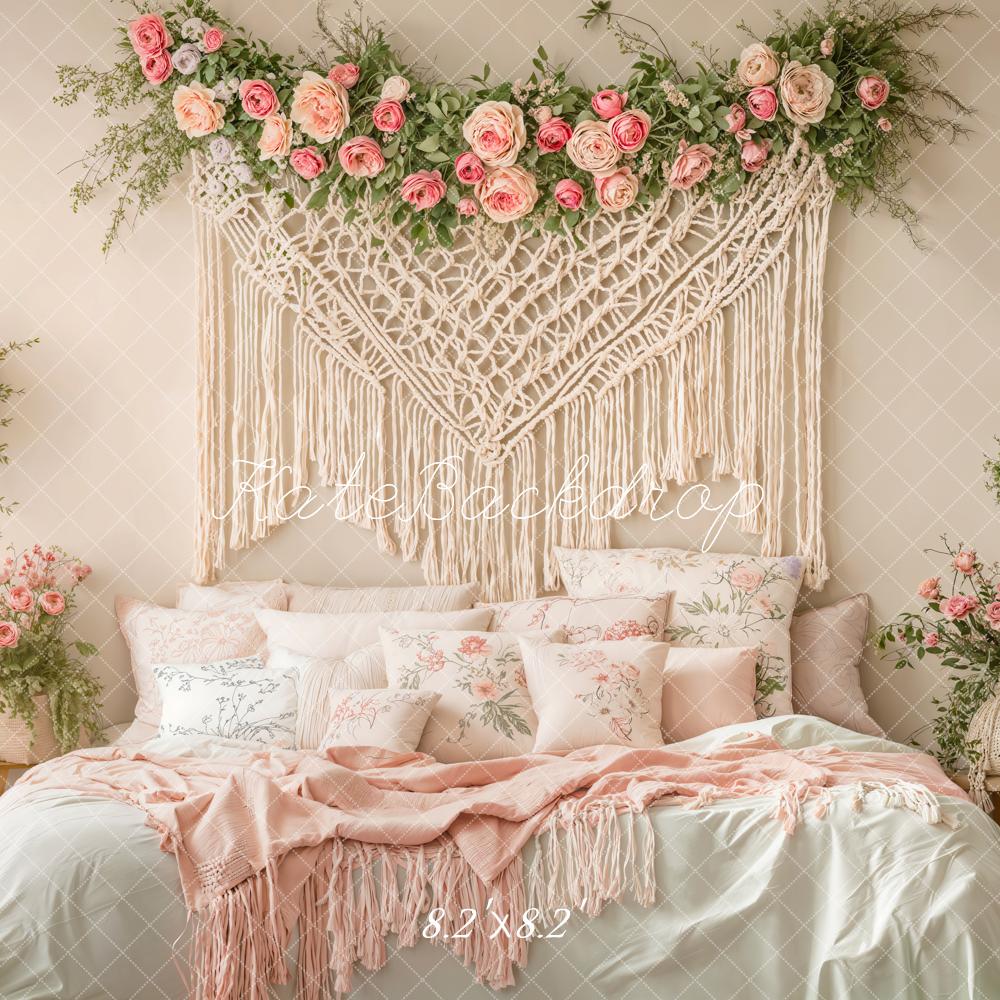 Kate Boho Cozy Floral Macrame Bedroom Backdrop Designed by Emetselch