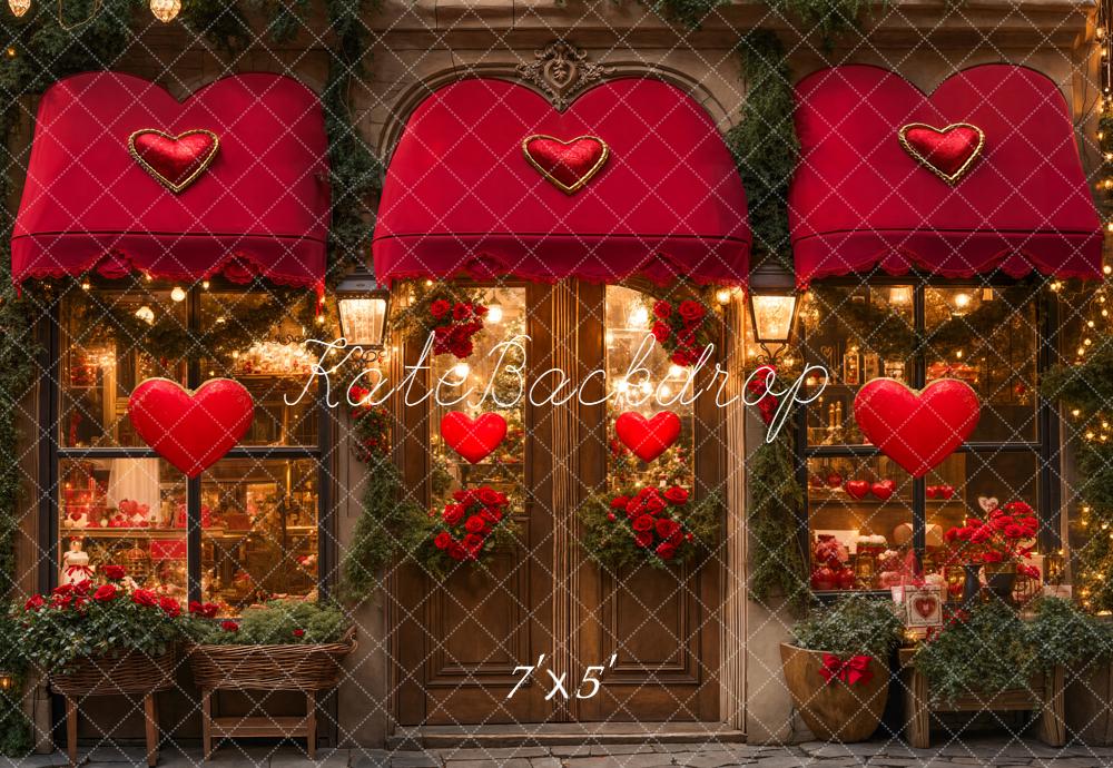 Kate Valentine's Day Red Heart Shop Front Backdrop Designed by Emetselch