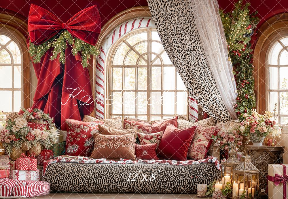 Kate Valentines Red Bow Leopard Curtain Window Floral Backdrop Designed by Emetselch