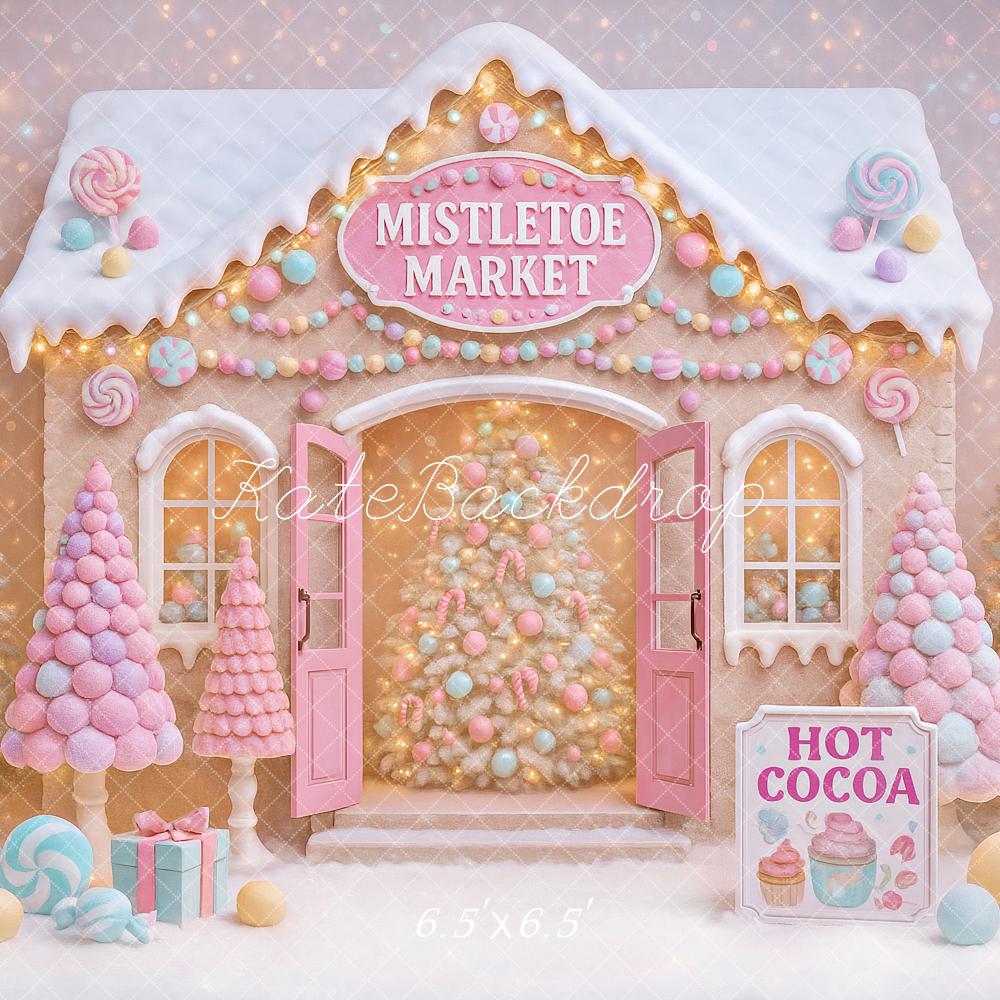 Kate Christmas Gingerbread House Pastel Candy Trees Backdrop Designed by Ashley Paul