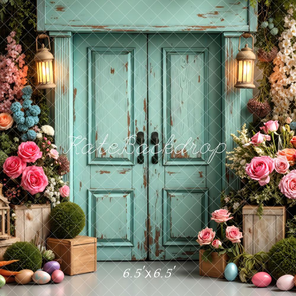 Kate Easter Bunny Flower Arch Vintage Door Pastel Eggs Backdrop Designed by Mini MakeBelieve