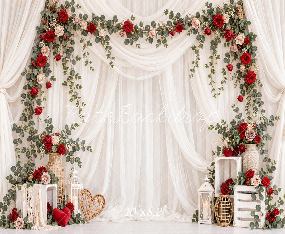Kate Wedding Flower Arch Red Roses Printed Backdrop Designed by Emetselch