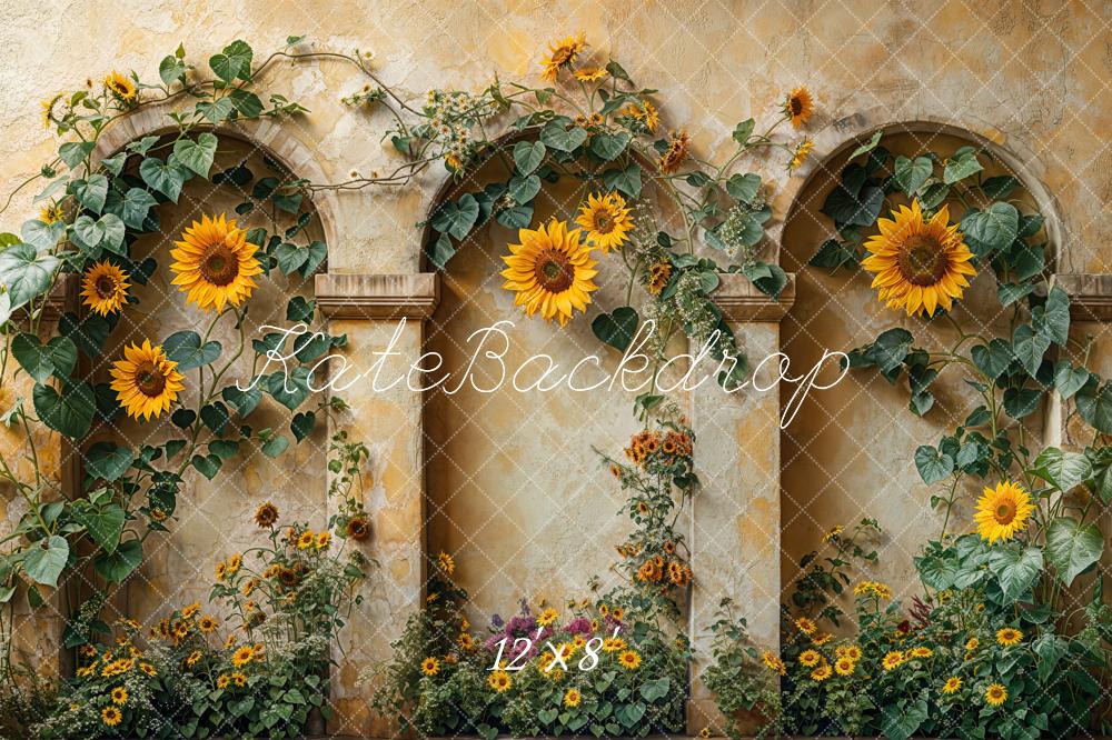 Kate Fall Sunflower Arch Vintage Wall Printed Backdrop Designed by Emetselch