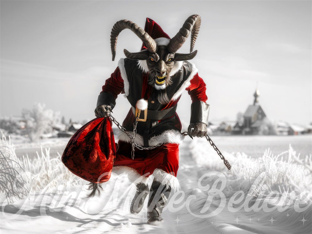 Fondo de Kate Winter Christmas White Snow Krampus Diseñado por Mini MakeBelieve