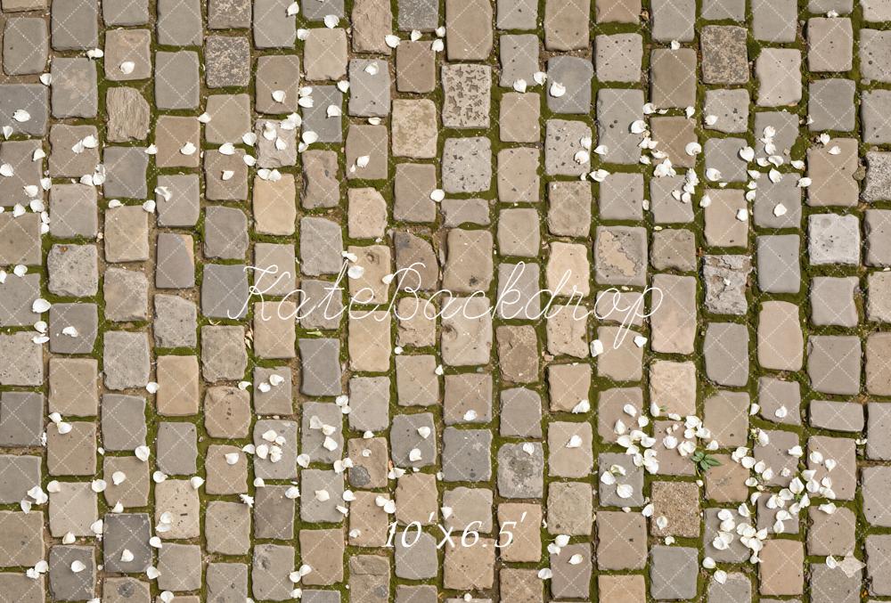 Kate Cobblestone Floor With White Petals Printed Backdrop Designed by Kate Image