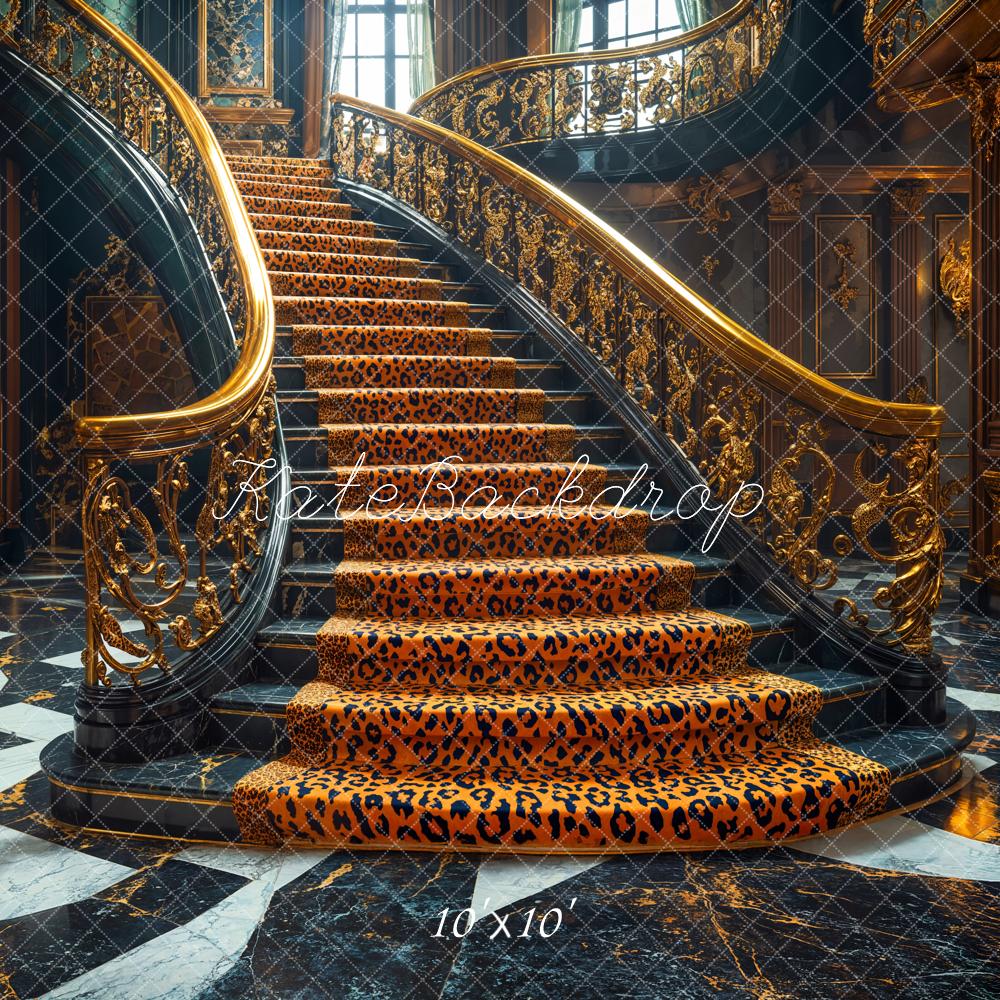 Kate Cascading Stairs Luxury Leopard Backdrop Designed by Emetselch