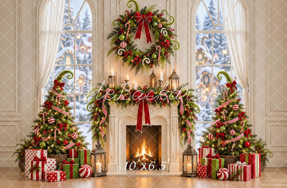 Kate Christmas Fireplace Whoville Wreath Christmas Trees Gifts Printed Backdrop Designed by Emetselch