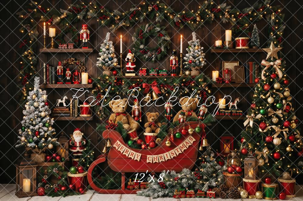 Kate Christmas Vintage Sleigh Nutcracker Toys Christmas Tree Garland Printed Backdrop Designed by Patty Roberts