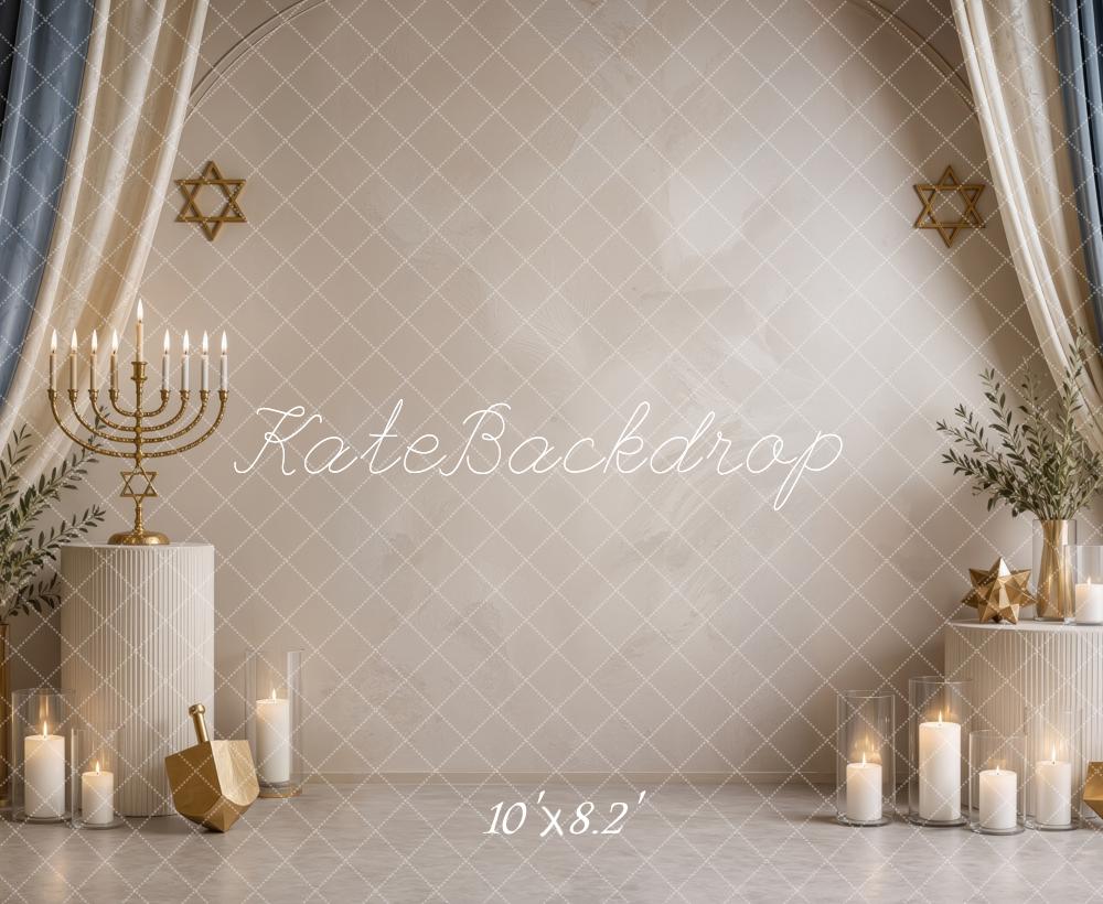 Kate Hanukkah Menorah Star of David Drapery Candles Printed Backdrop Designed by Ashley Ward