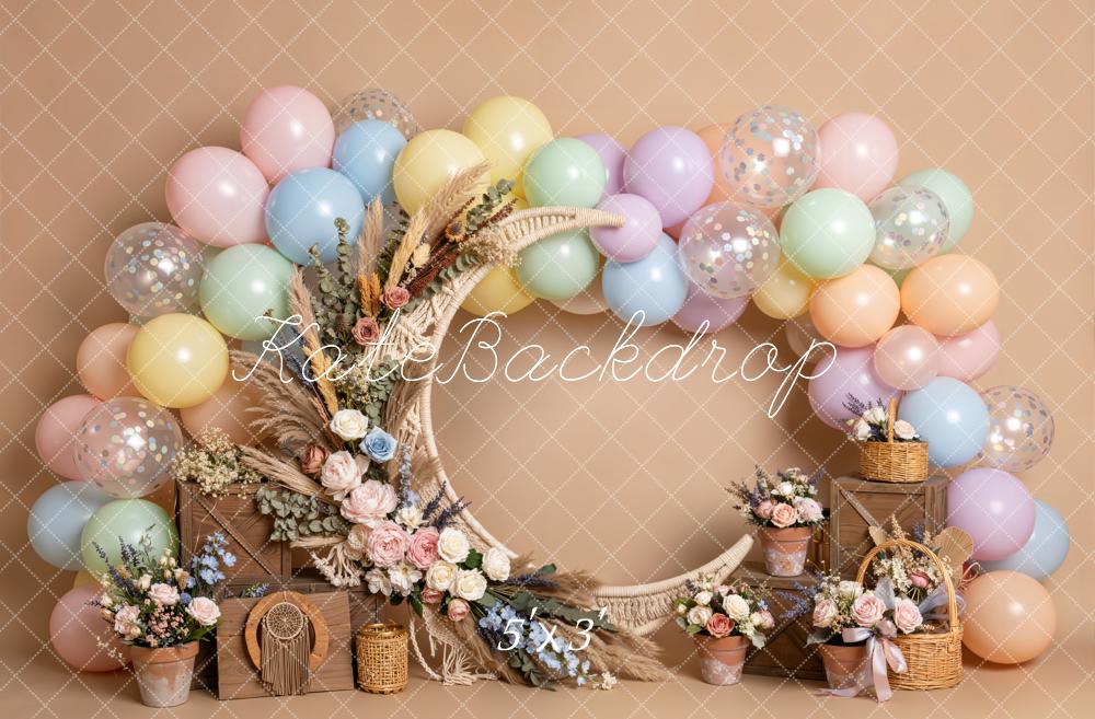 Kate Boho Moon Flower Arch Balloon Garland Printed Backdrop Designed by Emetselch