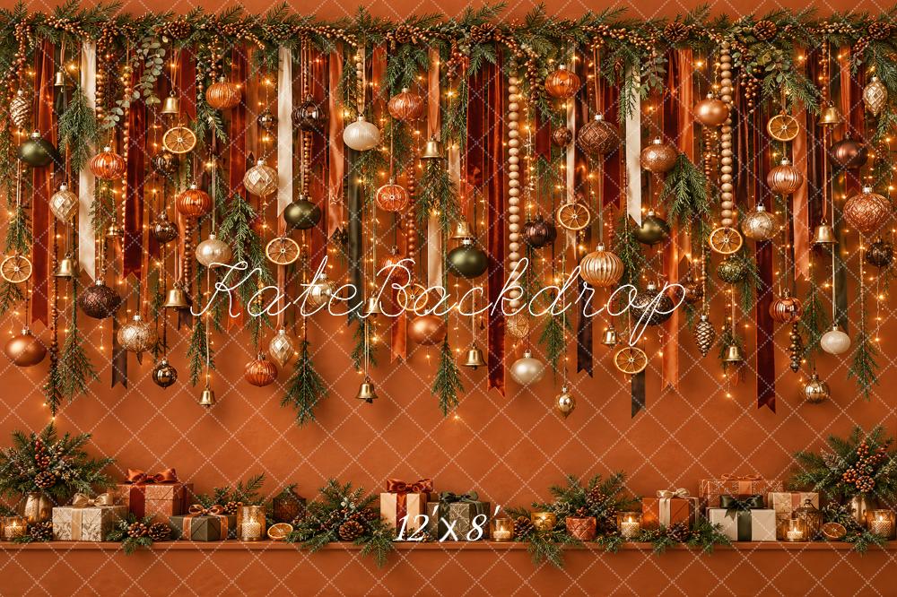 Kate Christmas Ornament Garland Orange Wall Lights Printed Backdrop Designed by Vertigo Productions
