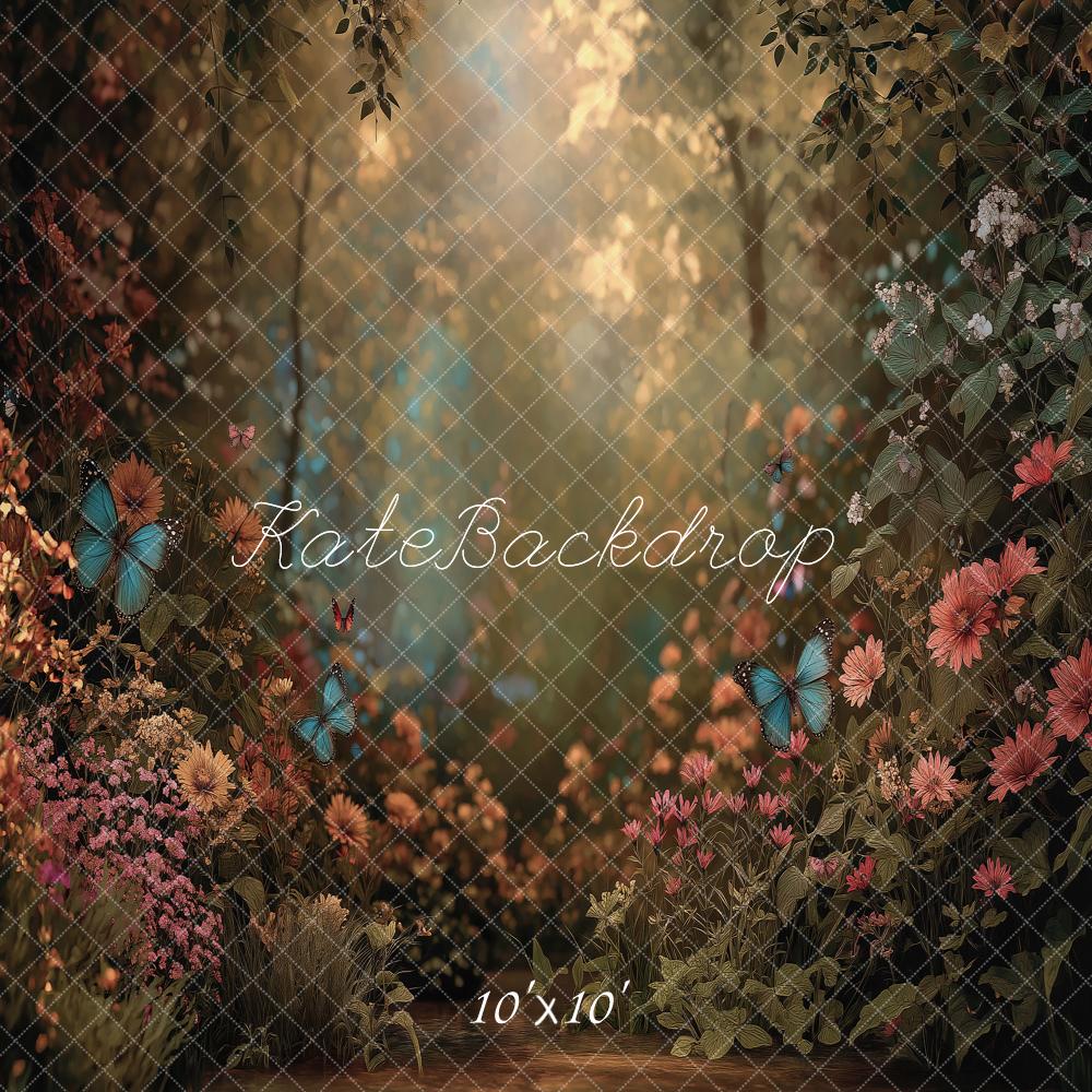 Kate Spring Forest Flowers Butterflies Sunlight Backdrop Designed by Angela Miller