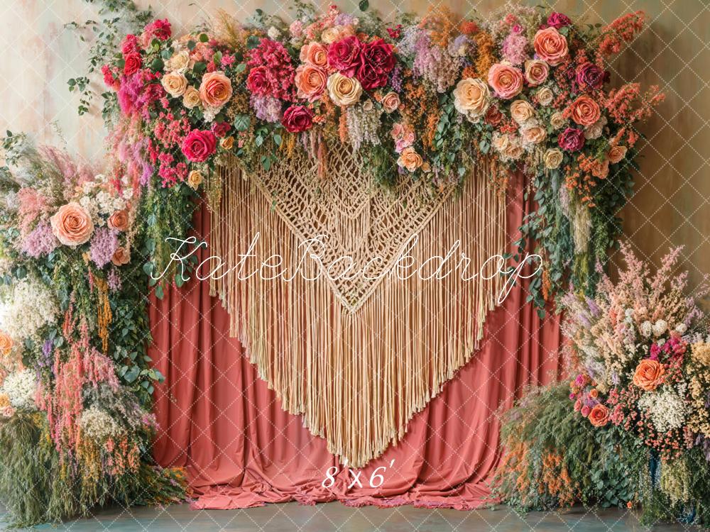 Kate Boho Flower Arch Macrame Curtains Backdrop Designed by Emetselch
