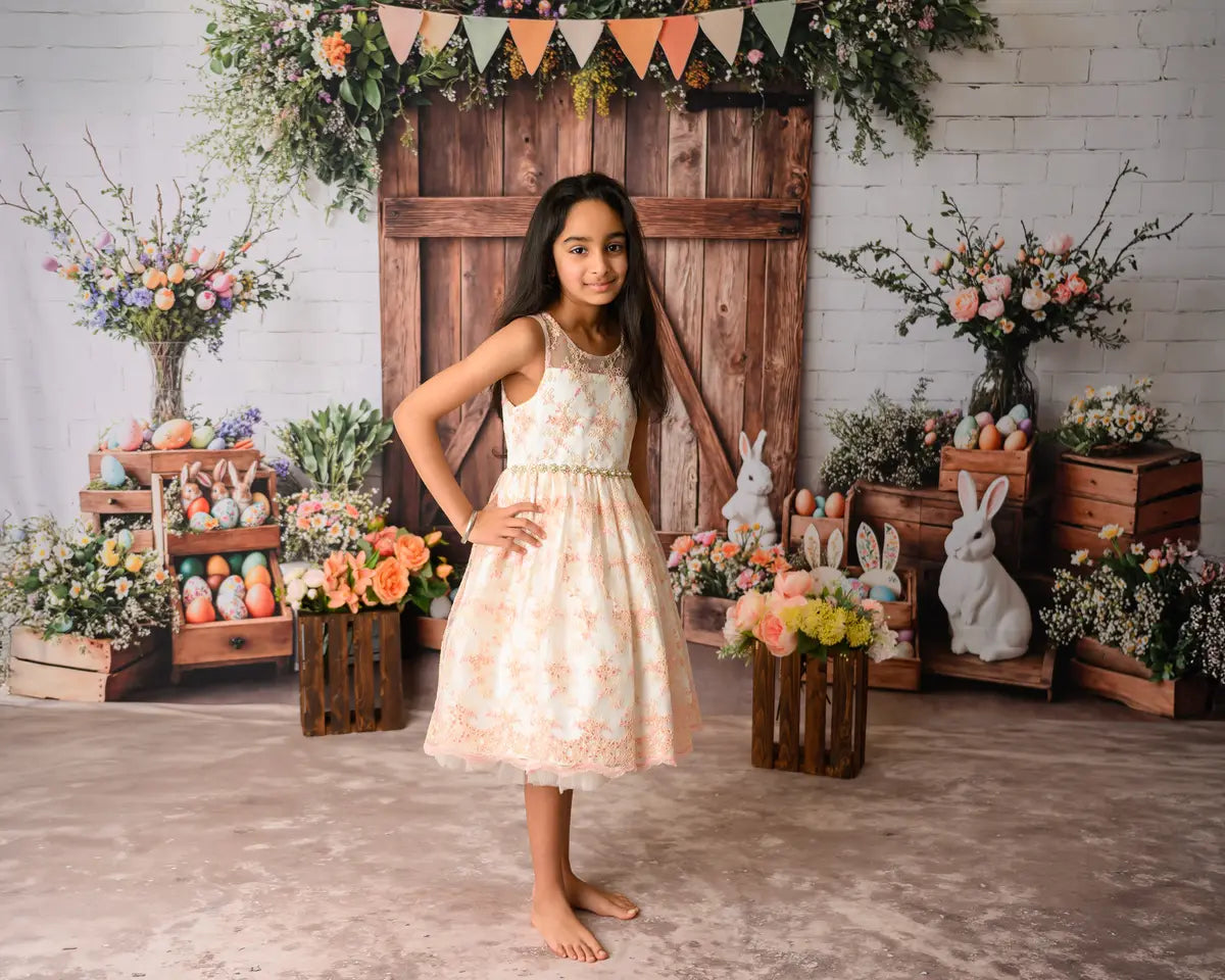 Kate Easter Bunny Barn Door Floral Backdrop Designed by Emetselch
