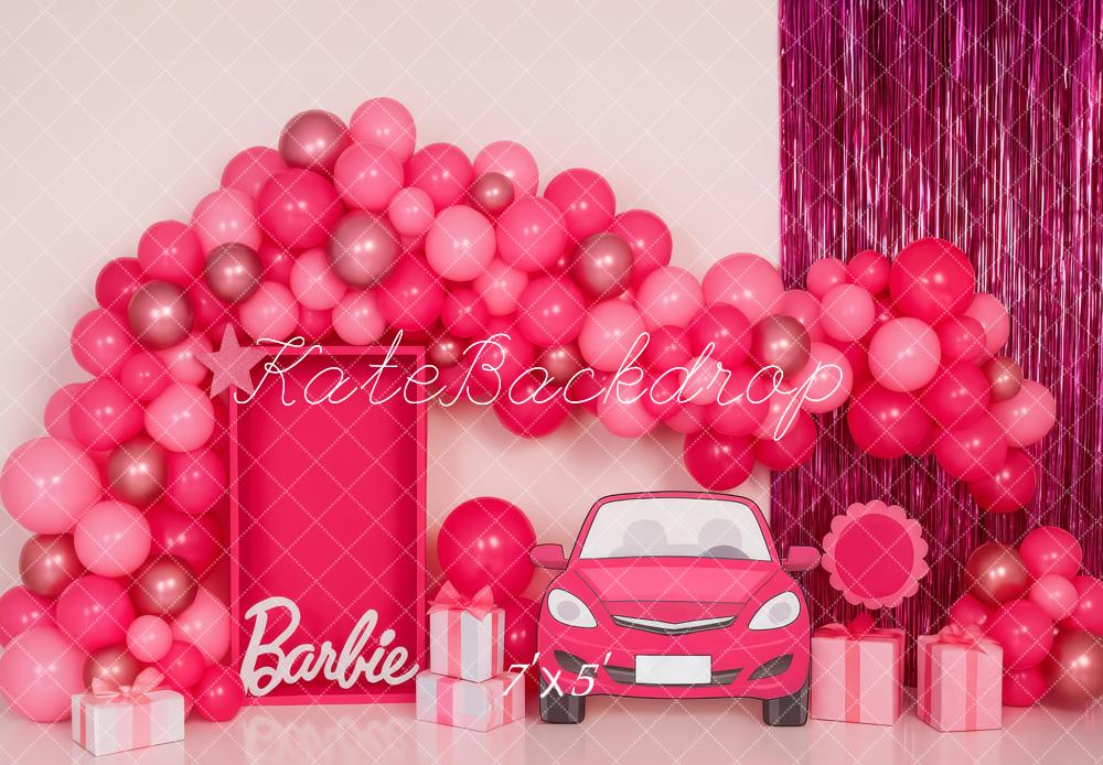 Fondo de globos de coche rosa soñador para el cake smash