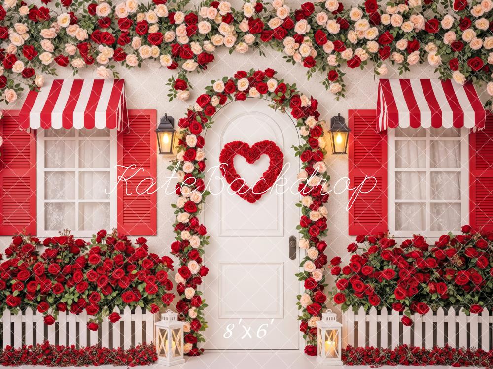 Kate Valentine's Day Red Roses Heart Door House Printed Backdrop Designed by Patty Roberts