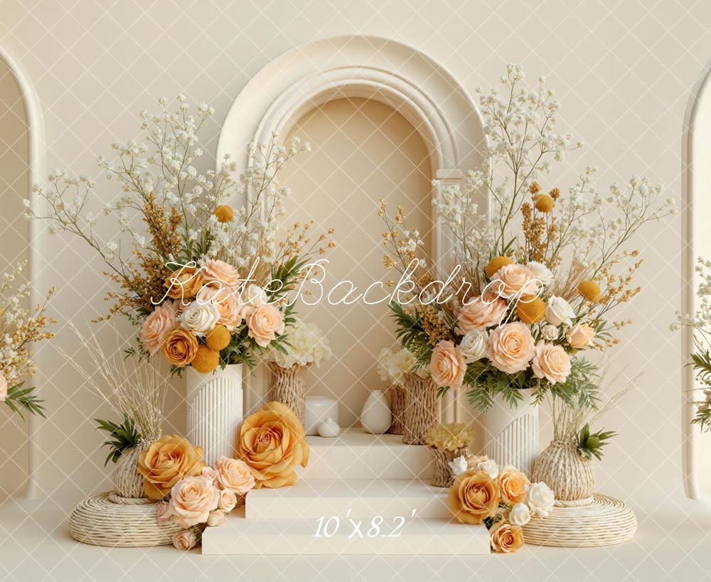Kate Mother's Day Beige Flower Arch and Vase Floral Display Backdrop Designed by Mini MakeBelieve