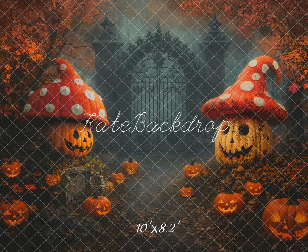 Kate Halloween Pumpkin Mushroom Jack O Lantern Gate Backdrop Designed by Chain Photography