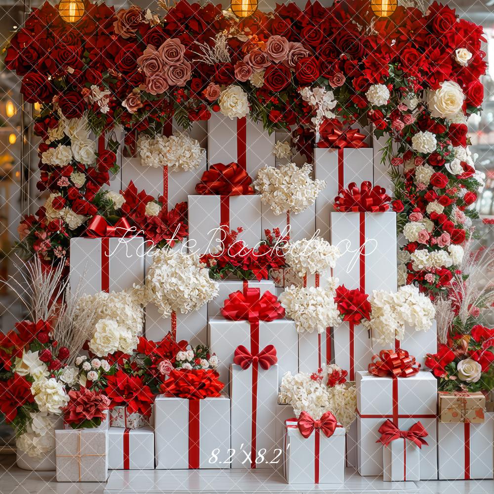Kate Christmas Red Roses Gifts Wall Floral Backdrop Designed by Mini MakeBelieve