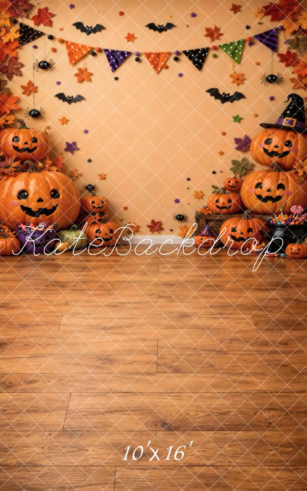 Kate Sweep Halloween Cute Pumpkins Party Garland Bats Leaves Printed Backdrop Designed by Vertigo Productions