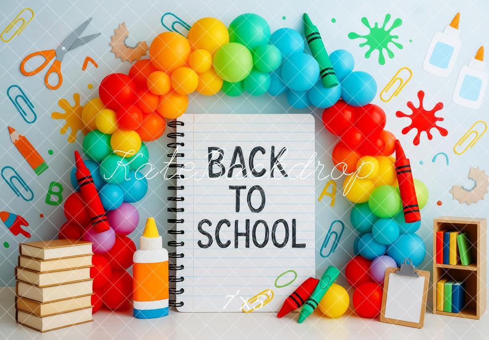 Kate Back to School Notebook Colorful Balloon Arch Backdrop Designed by Patty Roberts