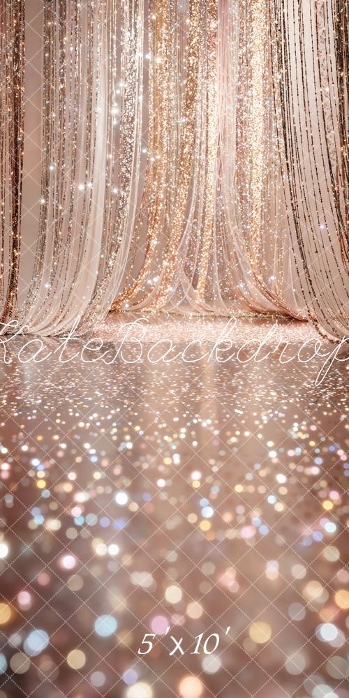 Kate Wedding Gold Glitter Curtain Bokeh Printed Backdrop Designed by Emetselch