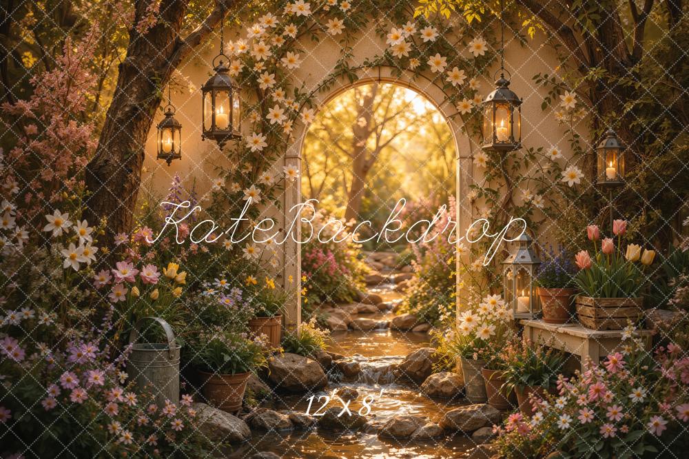 Kate Spring Floral Secret Garden Arch Lantern Stream Printed Backdrop Designed by Ashley Ward