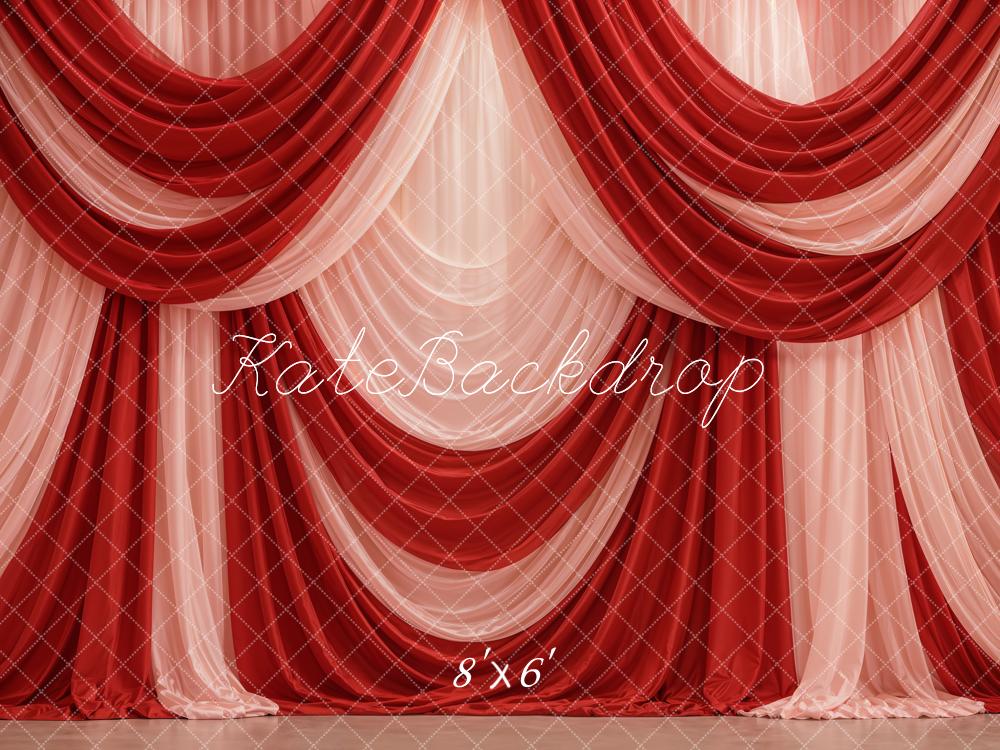 Kate Red Pink Argyle Draped Curtains Printed Backdrop Designed by Emetselch