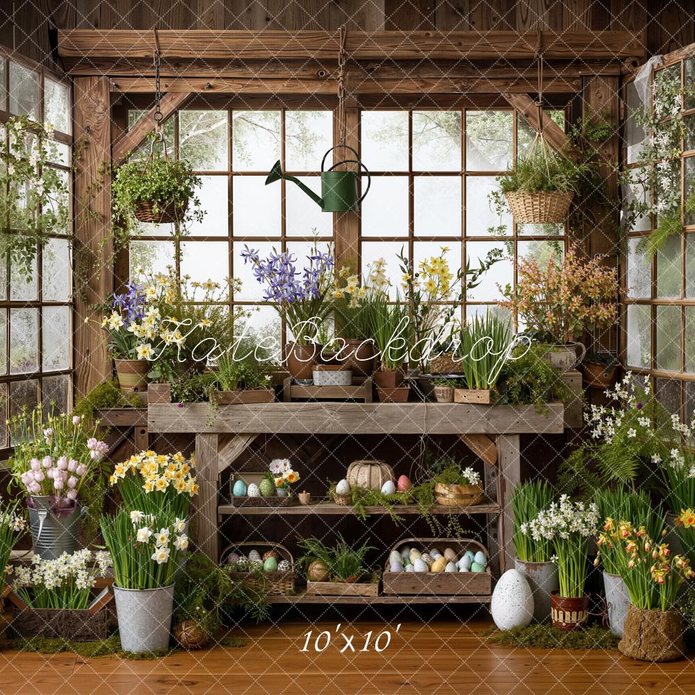 Kate Easter Bunny Floral Eggs Rustic Greenhouse Backdrop Designed by Emetselch
