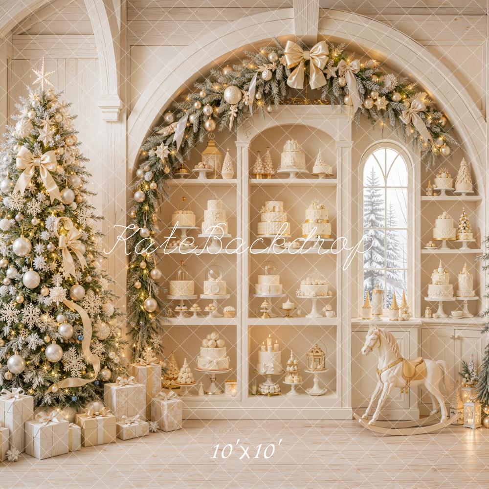 Kate Christmas Tree White Vintage Arch Fireplace Cabinet Cake Printed Backdrop Designed by Emetselch
