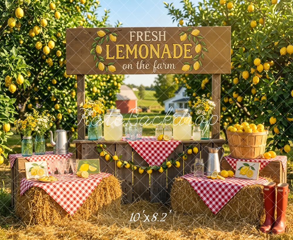 Kate Summer Lemonade Stand Lemon Orchard Farm Hay Bales Backdrop Designed by Emetselch